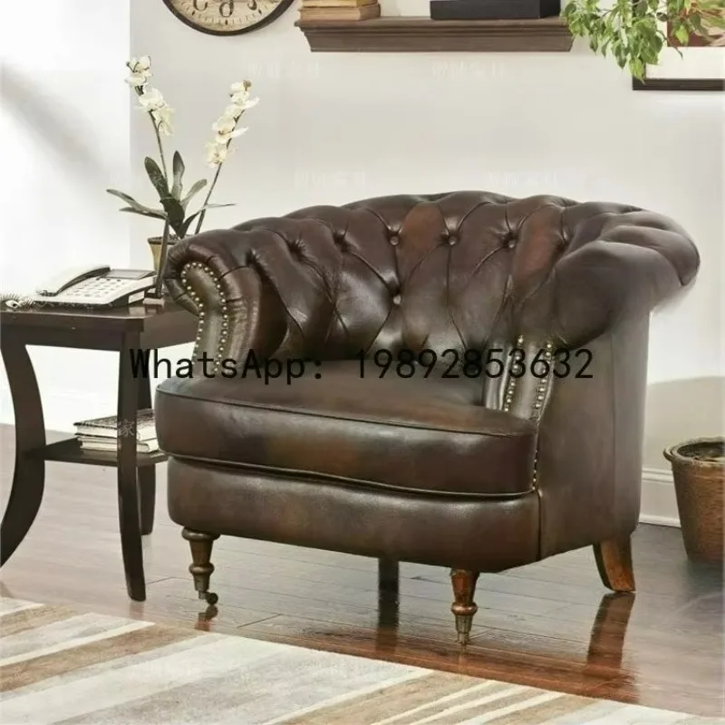 X-20 american leather sofa three-person pull button scandinavian neoclassical curved double sofa
