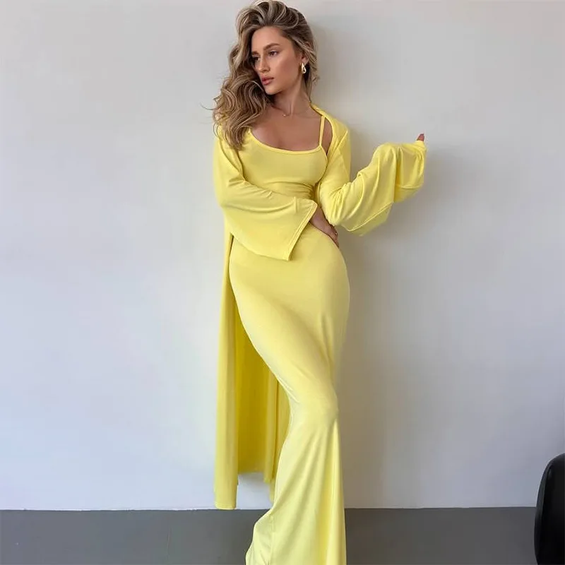 

Осень 2023, новый темпераментный повседневный жакет-миди, платье-комбинация, повседневный комплект