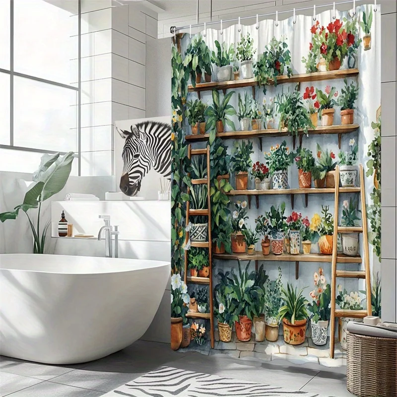 Tropical Botanical Jungle Shower Curtain Waterproof Bathroom Decor Greenery Nature Shower Liner Unique Forest Foliage Print