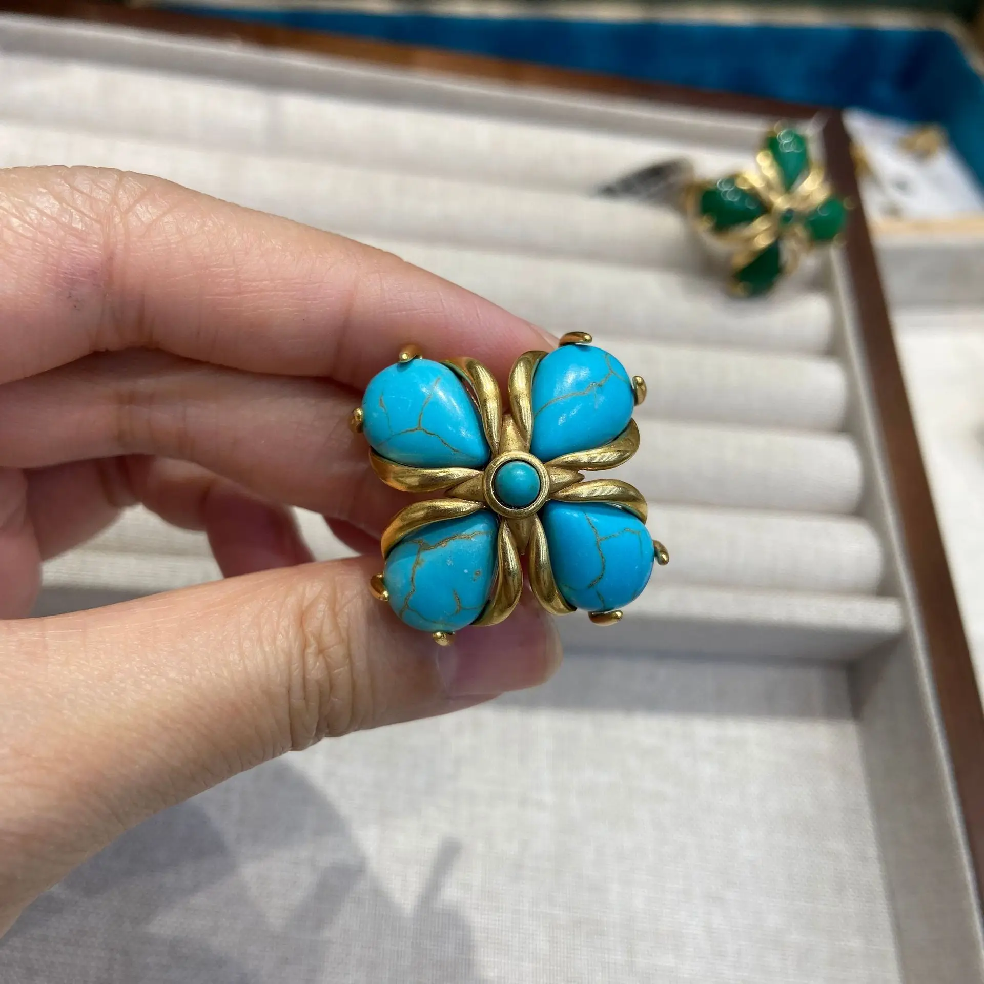 خاتم بوهيمي نسائي كلاسيكي من الفيروز لعام 2025 #2