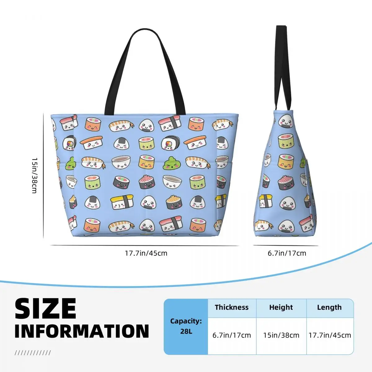 Happy Kawaii Sushi Beach Travel Bag, Tote Bag Retro pratico viaggio regalo di compleanno modello Multi-stile