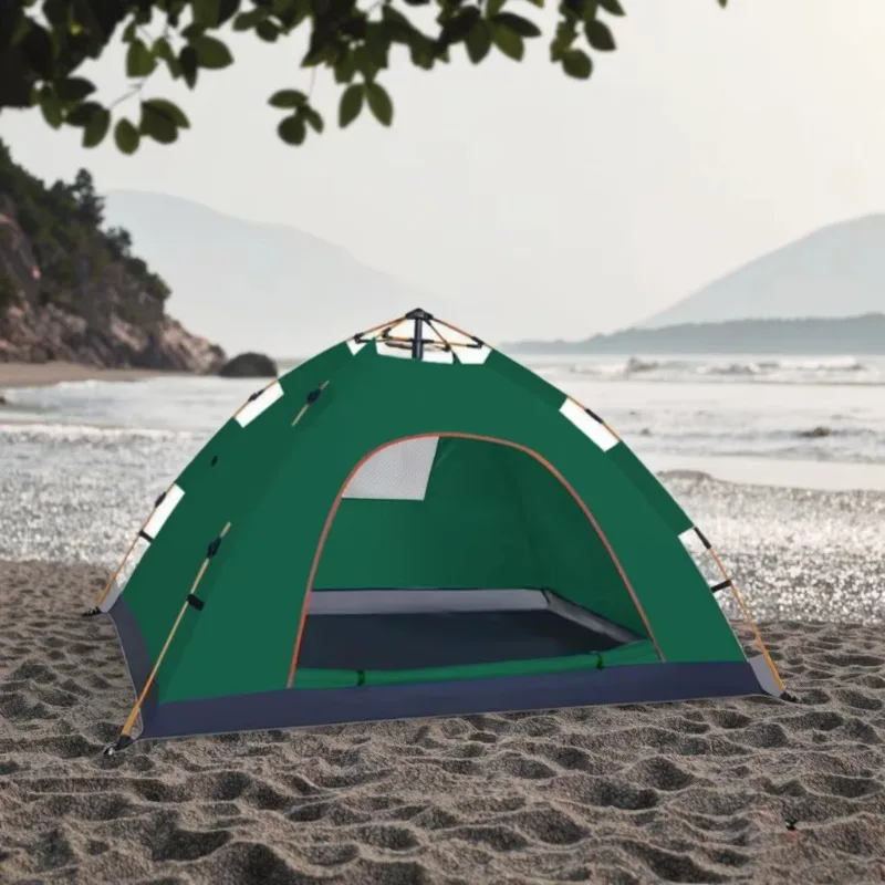 

2025 Dual-Person Outdoor Camping Tent Quick-Open Folding Automatic Oxford Fabric Fiberglass Poles One Bedroom Structure For Beac