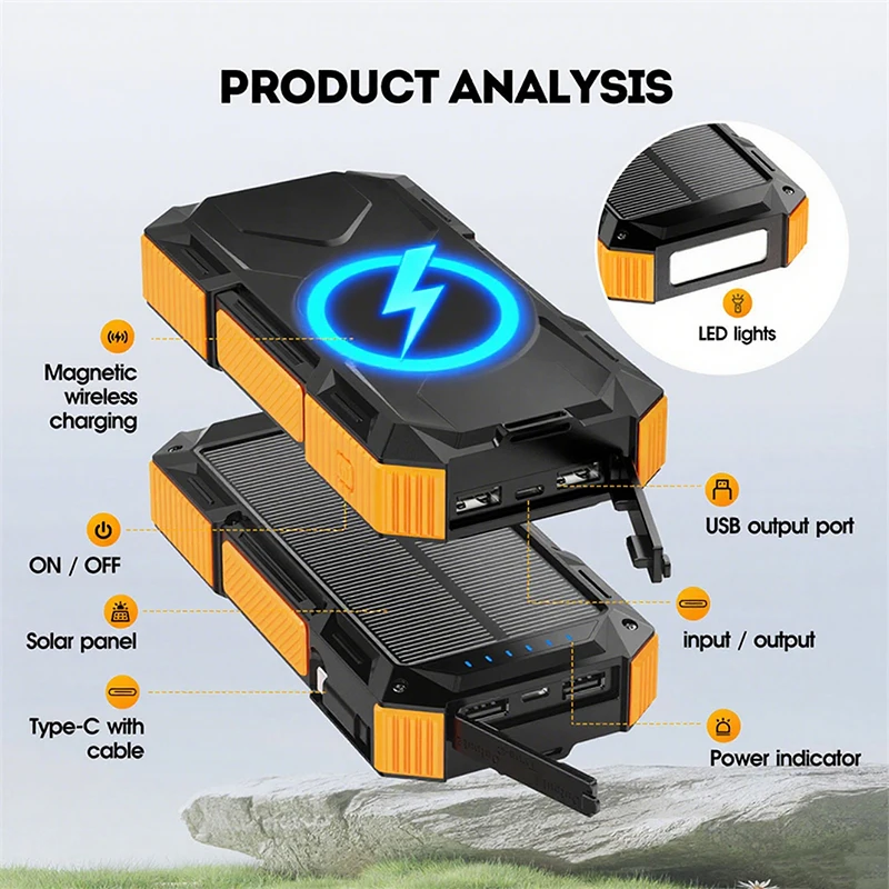 

PD20W Magnetic Solar Power Bank 20000mAh Portable Wireless Fast Charging Powerbank for Magsafe for iPhone 16 15 Samsung Huawei