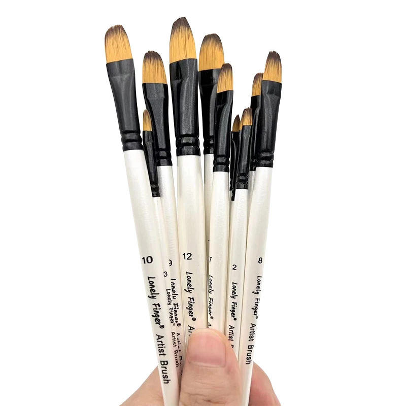 Imagem -03 - Pincéis de Pintura Profissional Filbert Grupo Pontas de Nylon Sintéticas Pincel Artista Branco Perfeito para Acrílico Óleo Aquarela Guache 12 Pcs