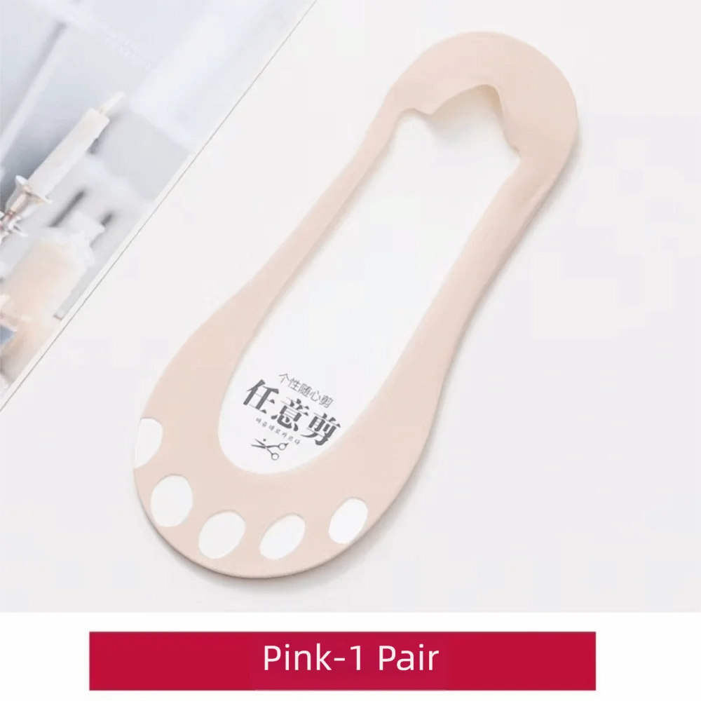 1 Pair Solid Color Women Boat Socks Breathable Silicone Non Slip No Show Socks Thin Open Toe Hole Invisible Socks Summer Season