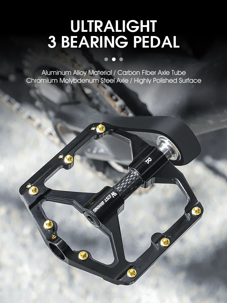 WEST BIKING Flache Fahrradpedale 3 Lager Carbonfaser-Achse Ultraleicht 16 Rutschfeste Nägel Verbreiterte Plattformpedale für Mountainbike Rennrad Fahrradteile