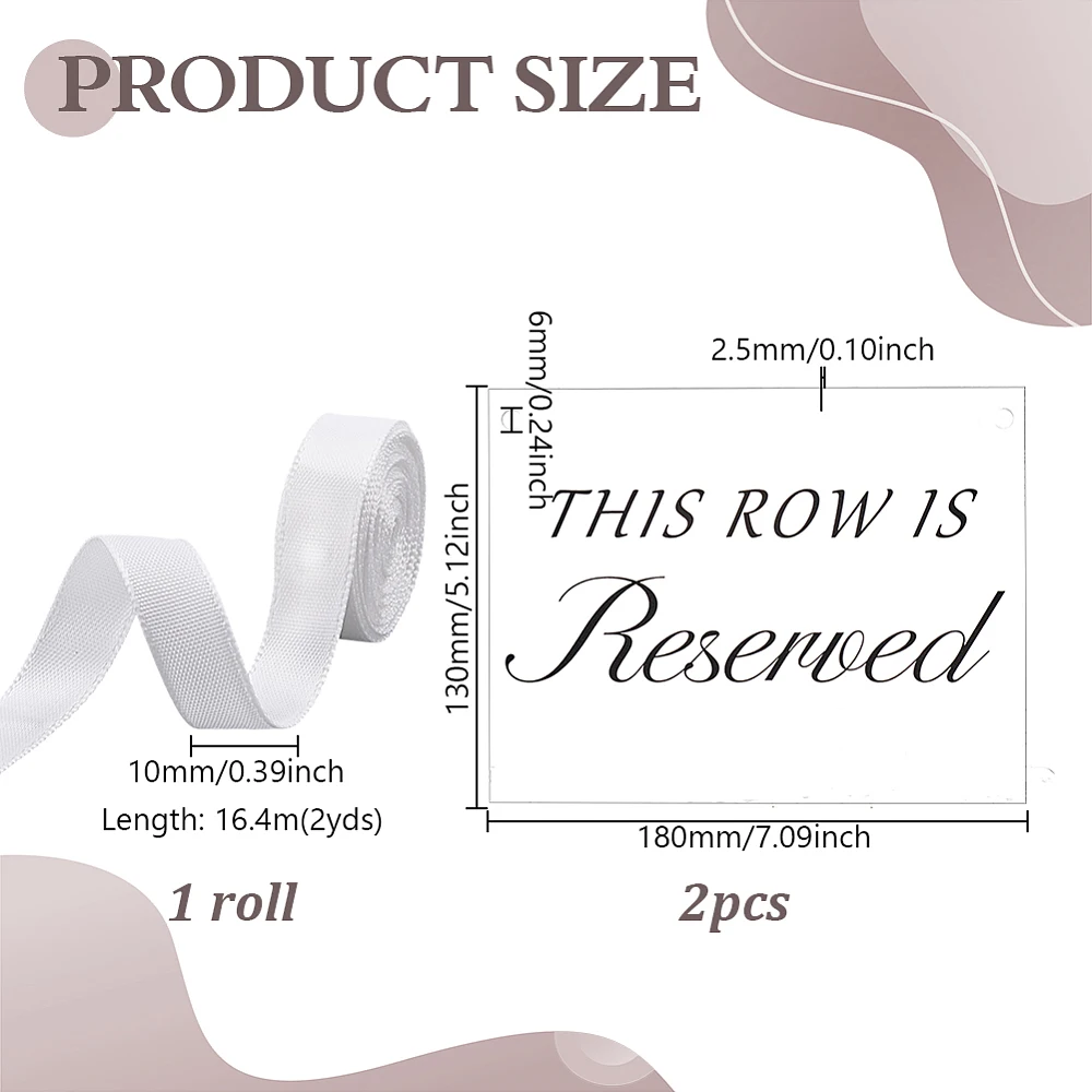 2Pcs Reserved Row Signs for Wedding Acrylic Tag Hanging with White Ribbon Wedding Ceremony Seating Marker Reserved Signs