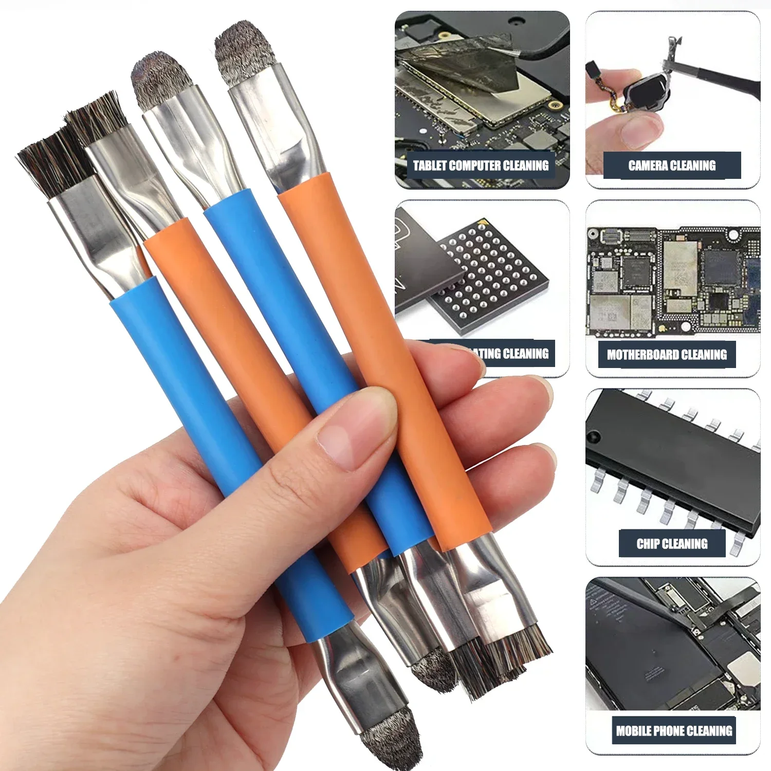 Doppelkopf-Reinigungsbürste aus Stahldraht, Reparaturwerkzeug-Set für Motherboards und Leiterplatten, antistatische Reinigungsbürsten für Mobiltelefone – Detail 9