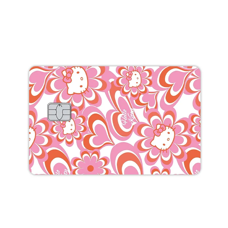 Sweet Anime Flower Hello Kitty 1pc Star Laser New Debit Credit Card Stickers Kawaii Cartoon Sanrio Girl Film Tape Skin Decor Toy