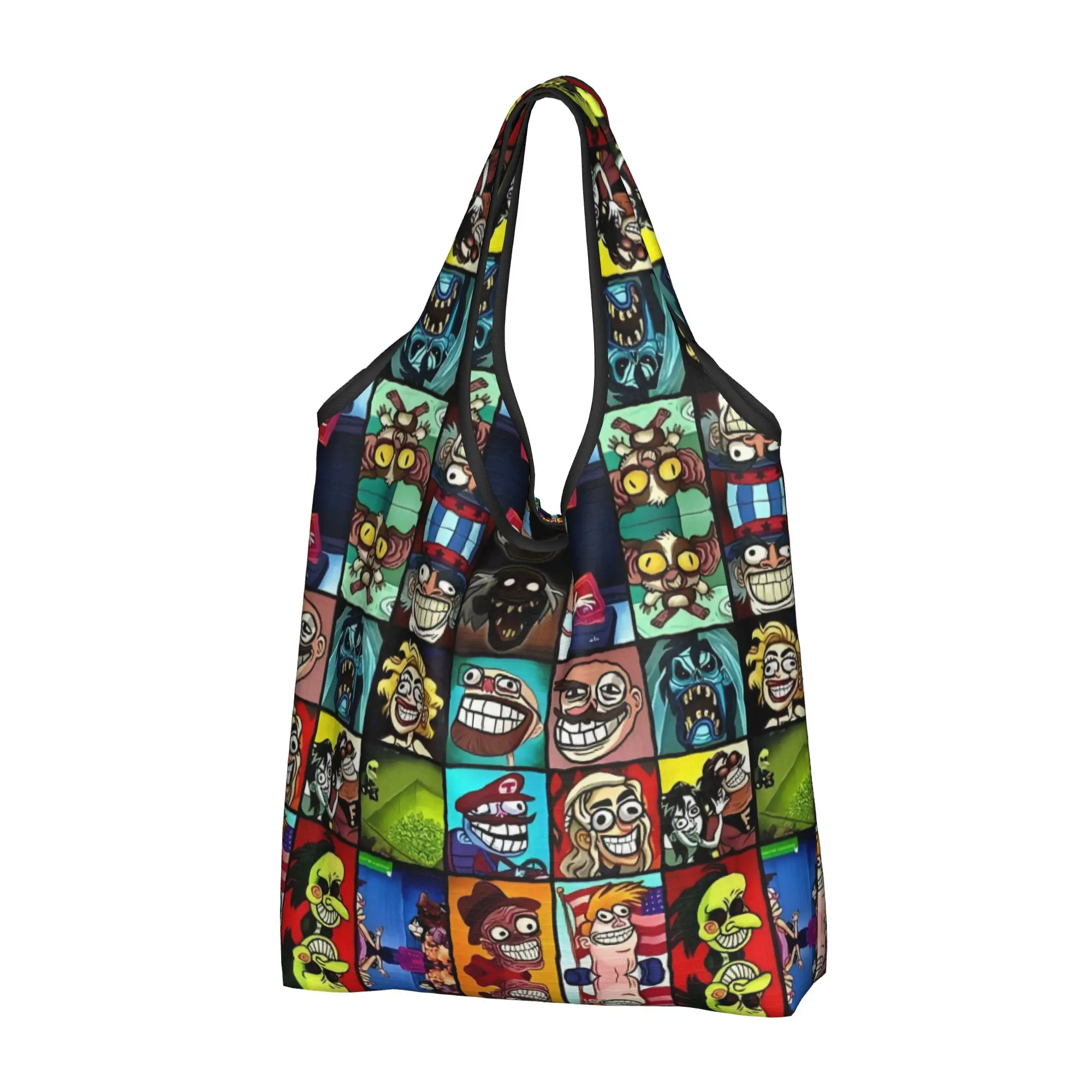 Funny Printed Troll Face Quest Video Meme Funny Anime  Shopping Tote Bag Portable Shoulder Shopper Game Comic  Handbag