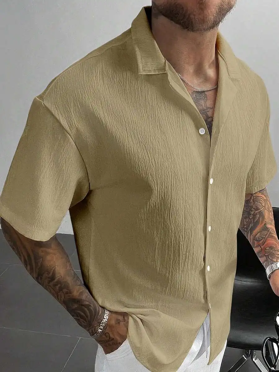 

Mens Linen Short Sleeve Casual Shirt Retro Style Loose Beach Shirt Summer Vacation