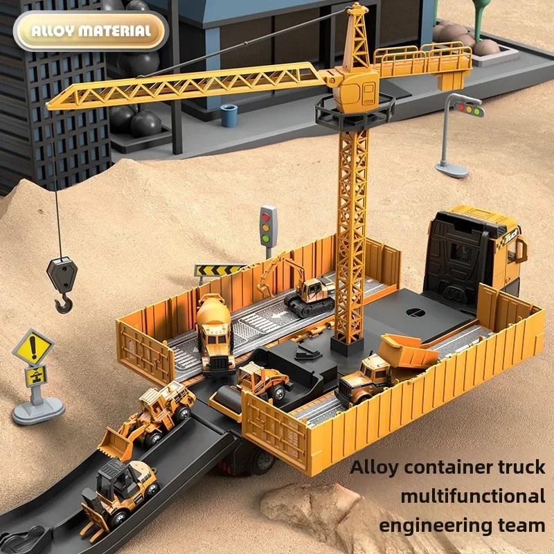 Camión contenedor para niños, excavadora de ingeniería de aleaciones, juego de camión grúa, coche de juguete de almacenamiento