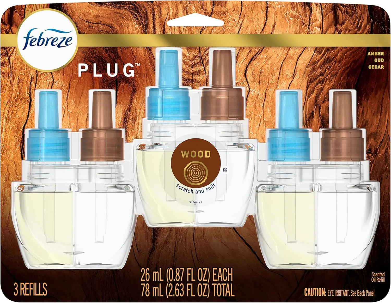 

Fade Defy PLUG Air Freshener & Odor Fighter, Wood, (3) .87 fl. oz. Oil Refills
