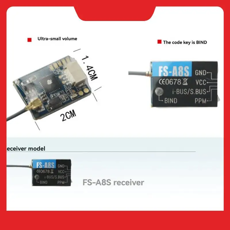 FLYSKY 2.4G PPM 8CH جهاز استقبال صغير FS-A8S استقبال V2 طبعة محسنة لمتعدد الدوار #3