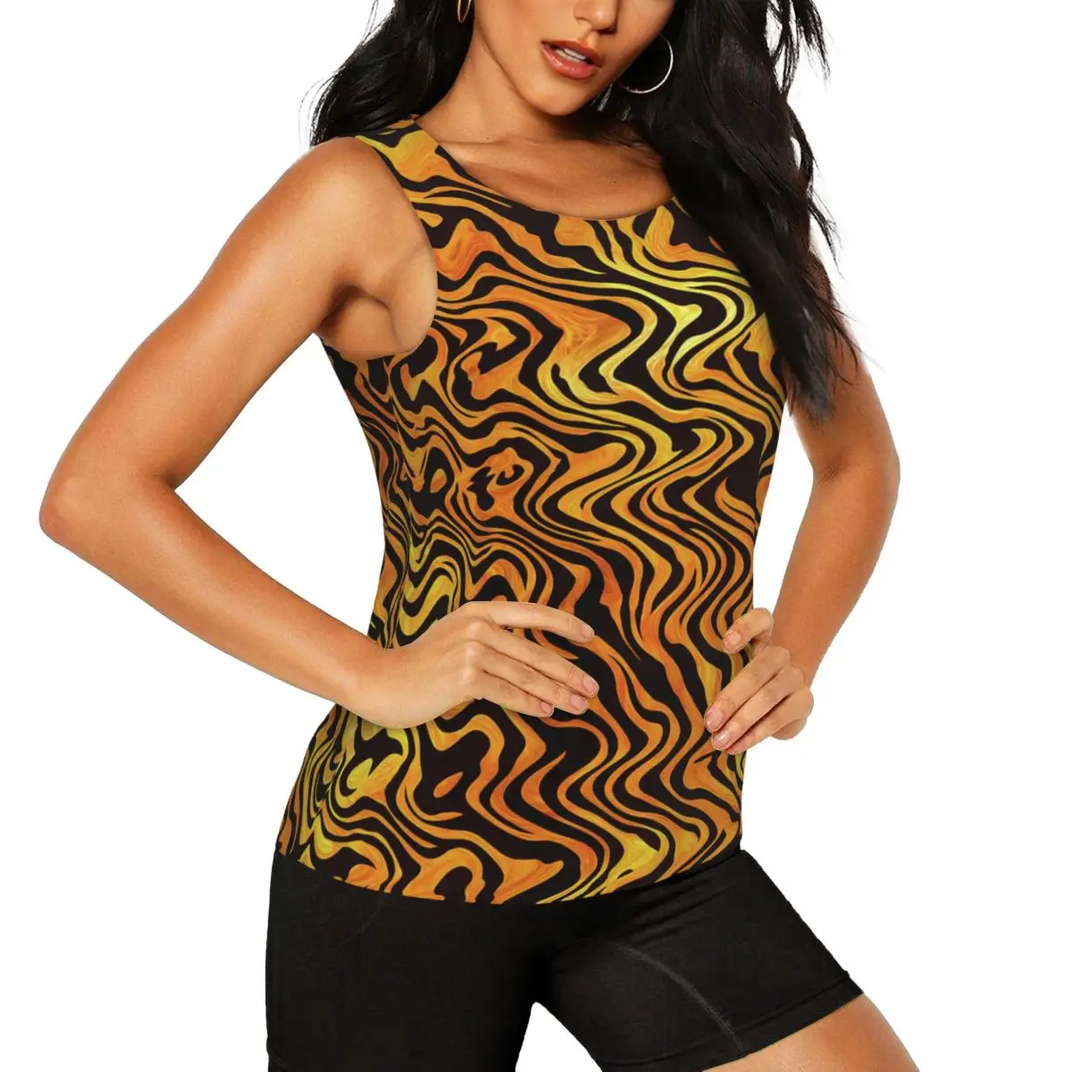 Custom Wave Zebra Skin Print Workout Yoga Shirt para mulheres, secagem rápida, textura de peles de animais, tops atléticos de regatas