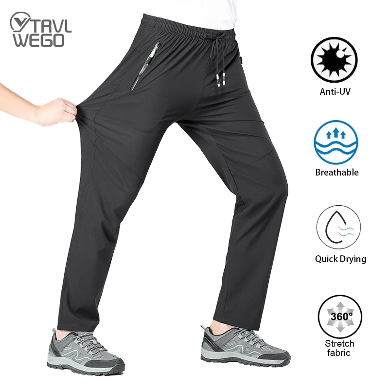 TRVLWEGO Men Trousers Trekking Camping Water-Resistant Outdoor With Zip Pockets Climbing Walking Jogging Cycling Hiking Pants