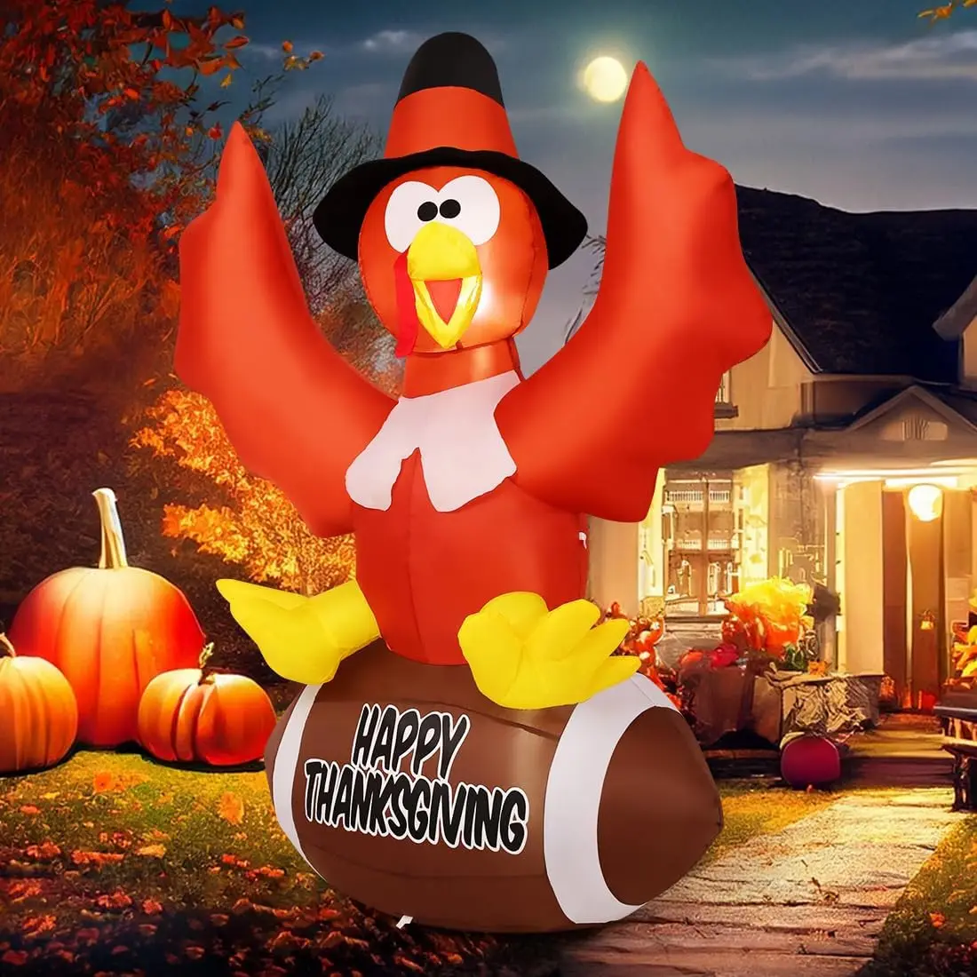 5 FT Thanksgiving Inflatables Indoor-Outdoor Party Decorations Built-in LEDs Garden Lawn Rugby Yard Turkey Decorations
