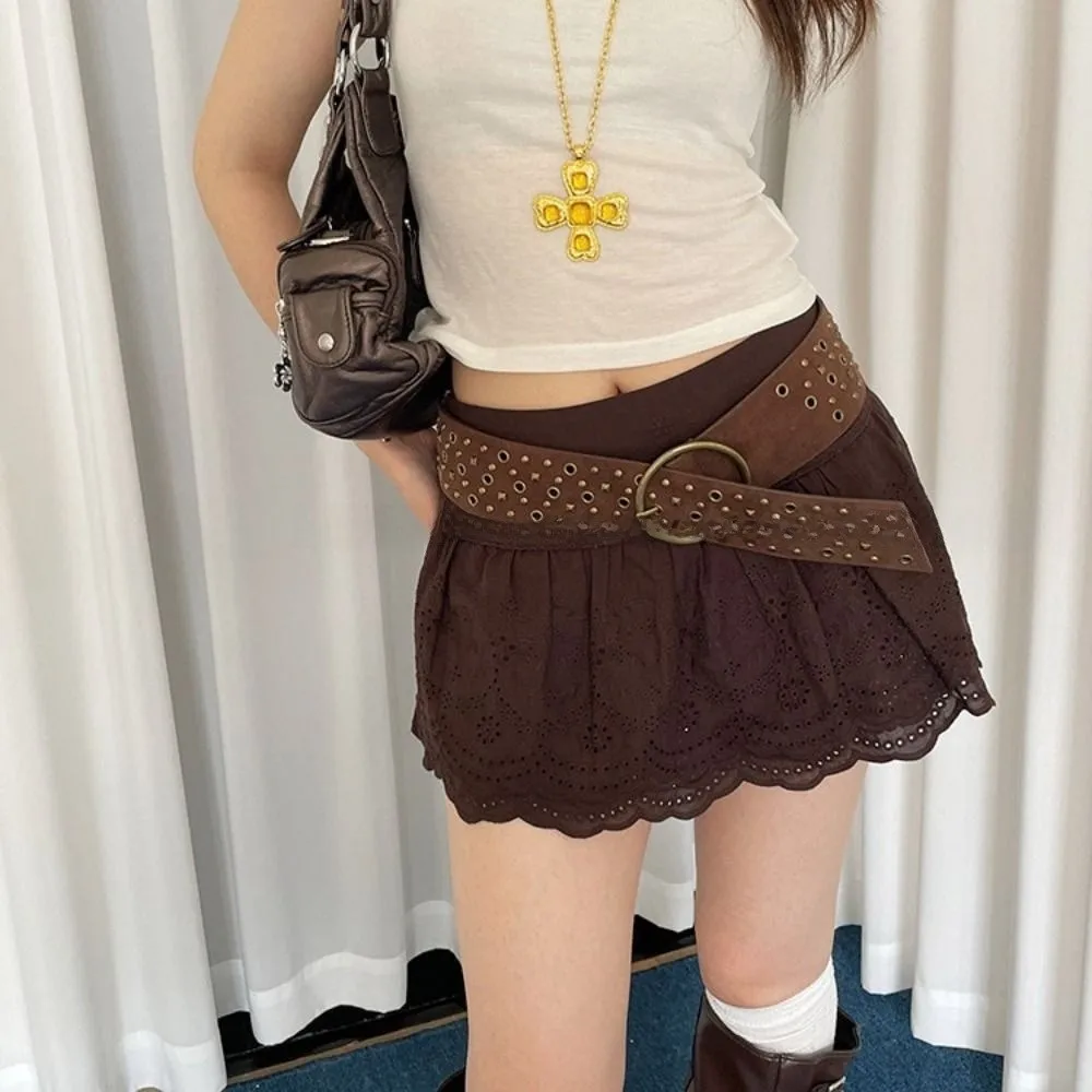 Casual Rivet Cowgirl Belt Suede Y2K Wide Waistband Harajuku Adjustable PU Leather Belt Jeans