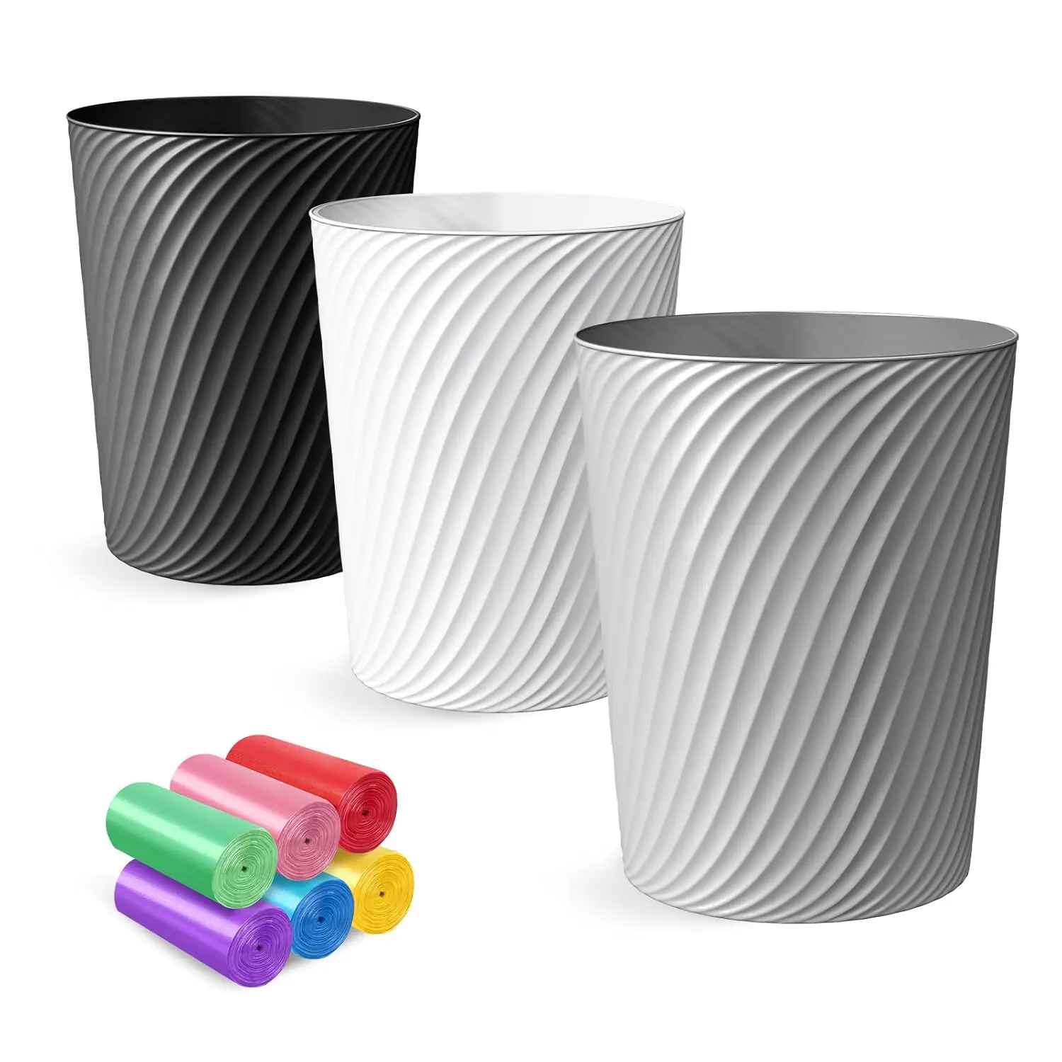 

3-Pack Small Trash Cans 1.8 Gallons with 6 Bags, Compact Waste Baskets for Bathroom Bedroom Office Kitchen