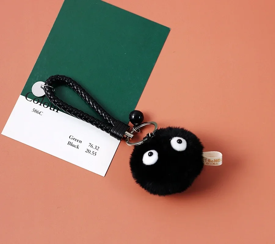 Cute Black Bell Small Coal Ball Plush Keychain Wizard Japanese Anime Keychain Girl Bag Jewelry Car Pendant