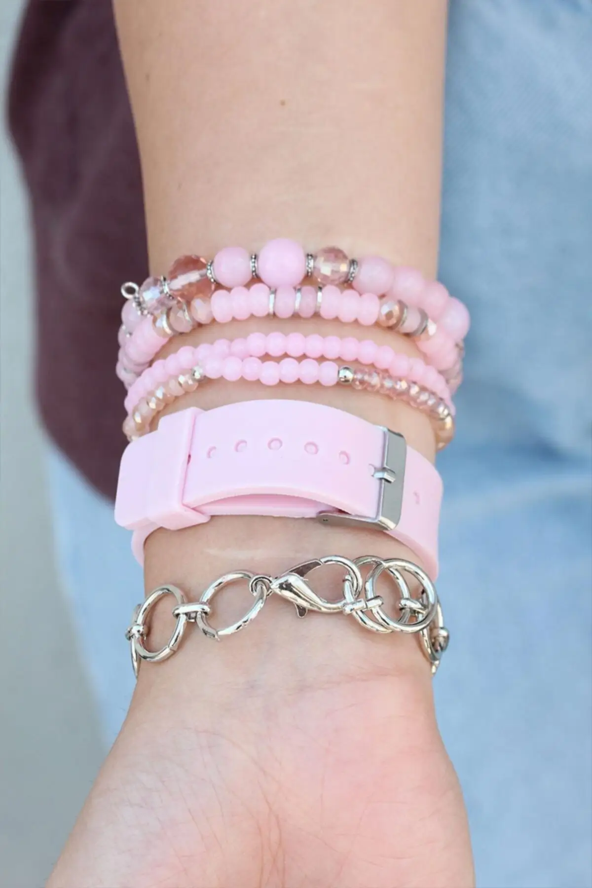 Pulseira de silicone rosa led display digital relógio e pulseira