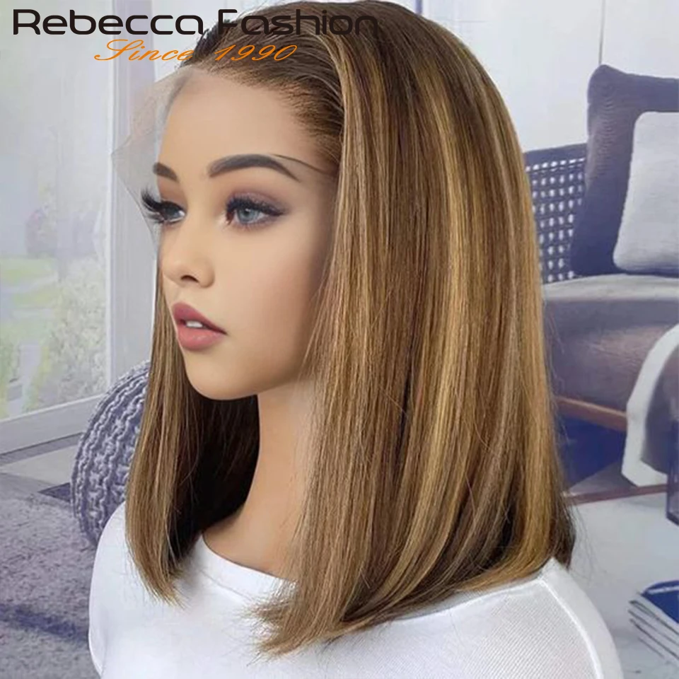 Highlight Blond Wig Straight Bob Wig 13*5*1 Lace Front Wigs For Women Ombre Wigs Brazilian Remy Hair Short Bob Human Hair