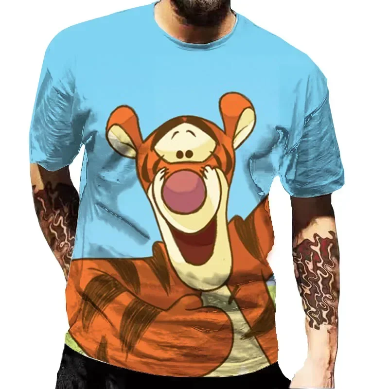 2024 New Summer Casual New Disney Tigger  3D Print T-shirt Cute Cartoon Anime Graphic T Shirts Fashion Harajuku Street Tops Tees