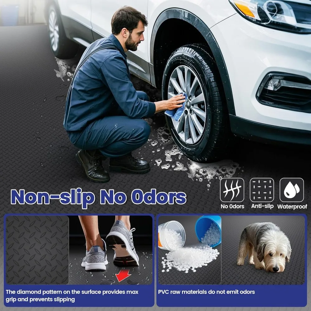 سجادة أرضية جراج شديدة التحمل مقاس 7.5 × 20 قدم، تصميم لوحة ماسية، لفة PVC مقاومة للماء ومضادة للانزلاق للسيارات وورش العمل #4