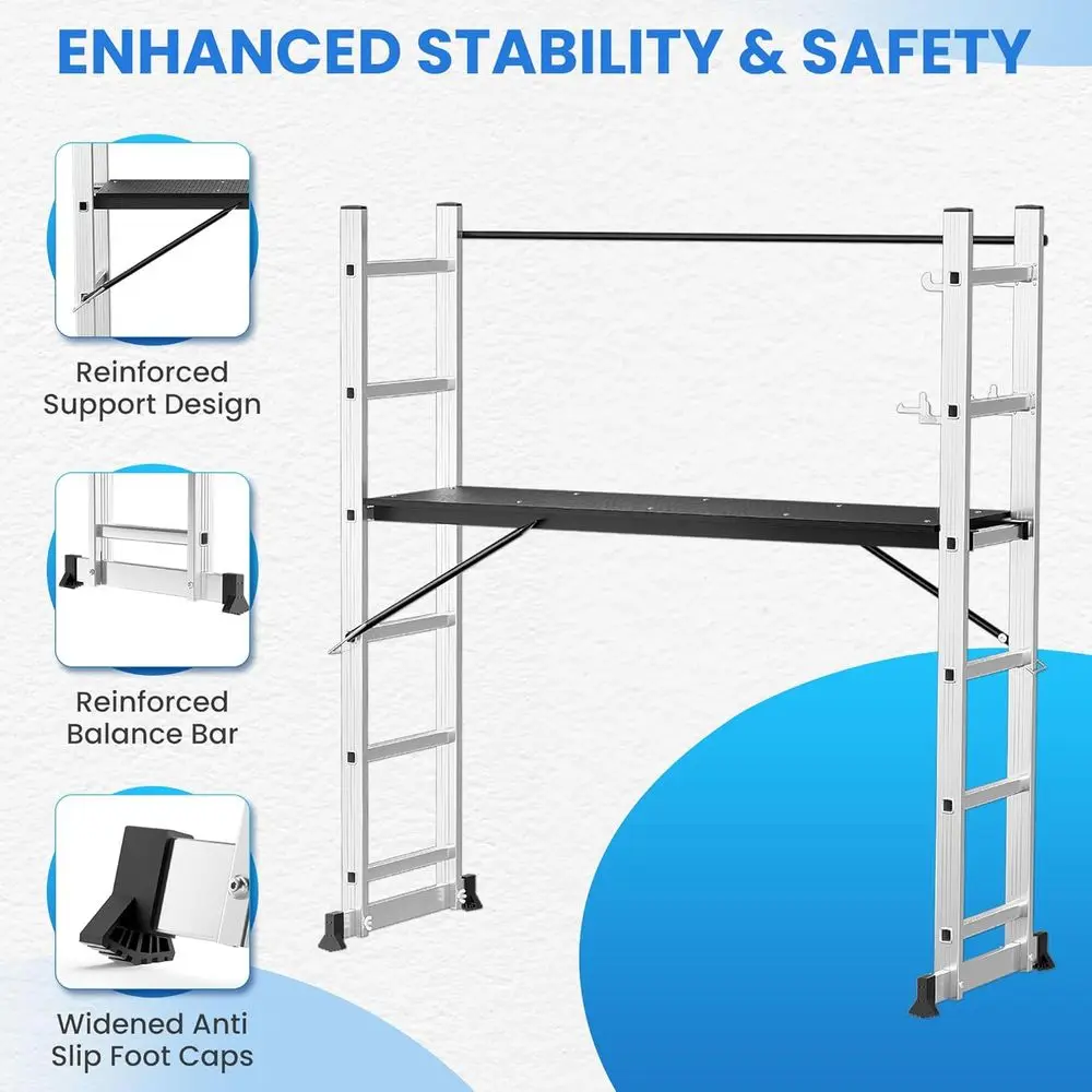 Portable Aluminum Scaffolding Platform & Ladder, Height Adjustable Work Platform, for Scaffold Tower, Ladder Stool & Work Bench