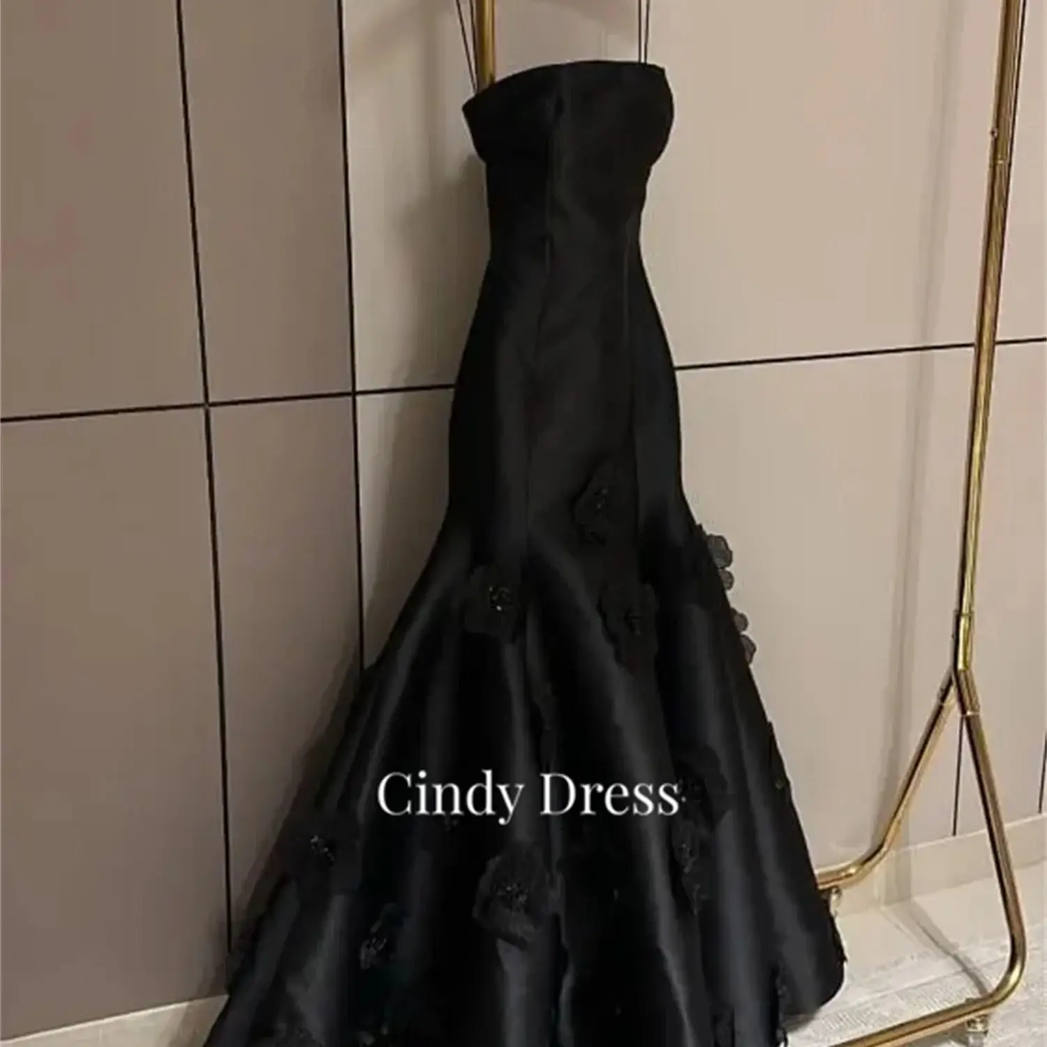 Cindy Mermaid Satin 3D Flowers Black Gala Dress Es Prom Dresses 2024 Official Store Robe De Soiree Femmes Ball Gowns Customized