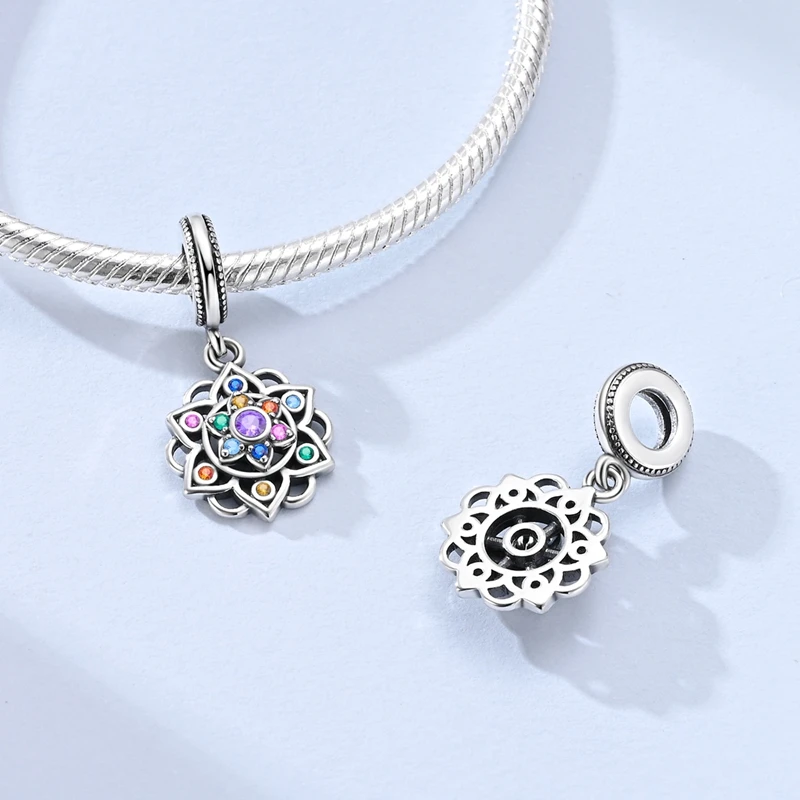 Original 925 Sterling Silver Charm Bead Rotatable Lotus Pendant Fit Original Bracelet Necklace For Women DIY Jewelry Gift view 3