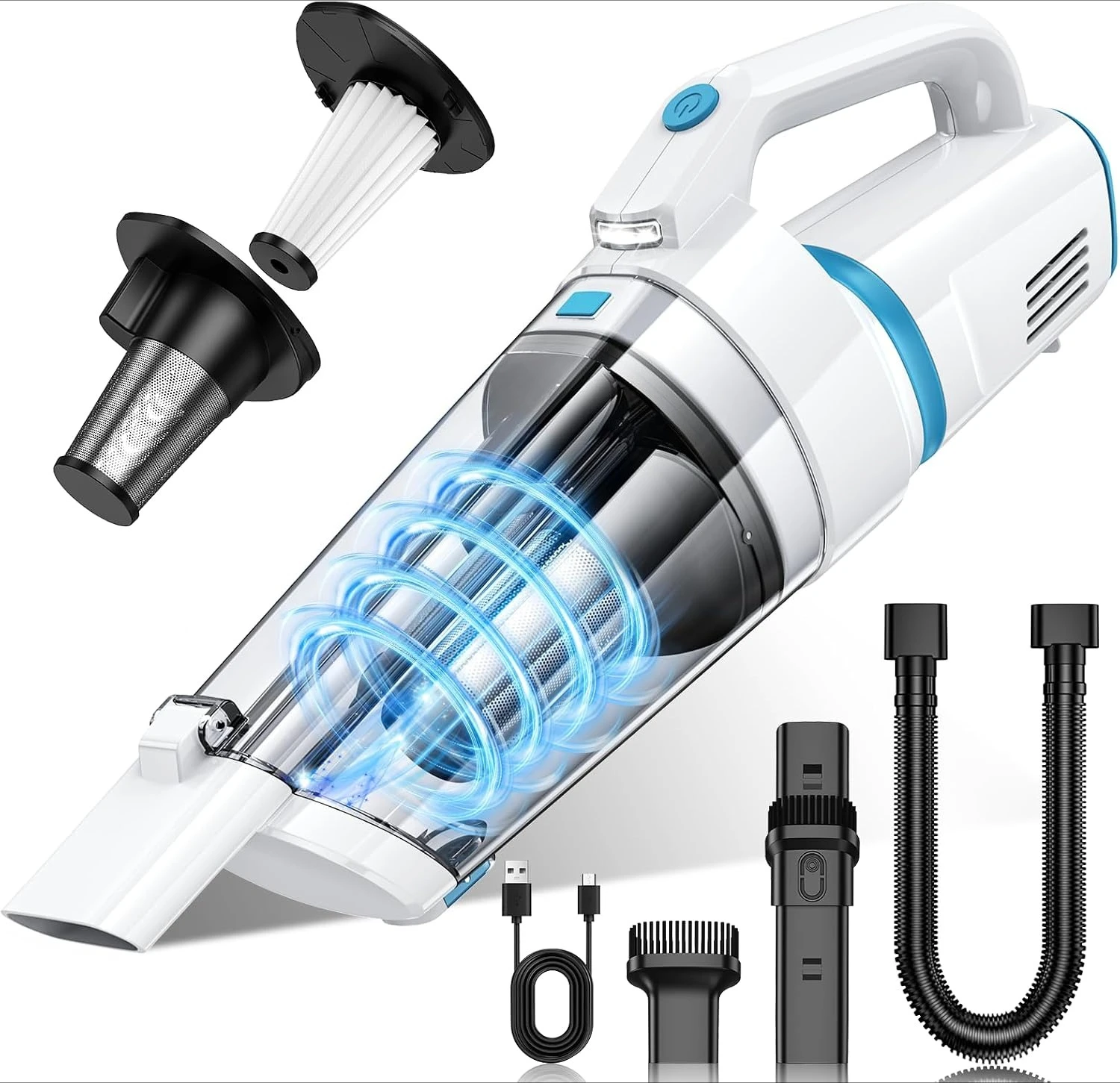 16000PA High Suction Rechargeable Cordless Handheld Vacuum Cleaner, Portable Car Vac with LED Light & Two Washable HEPA Filters for Home Car Office Use