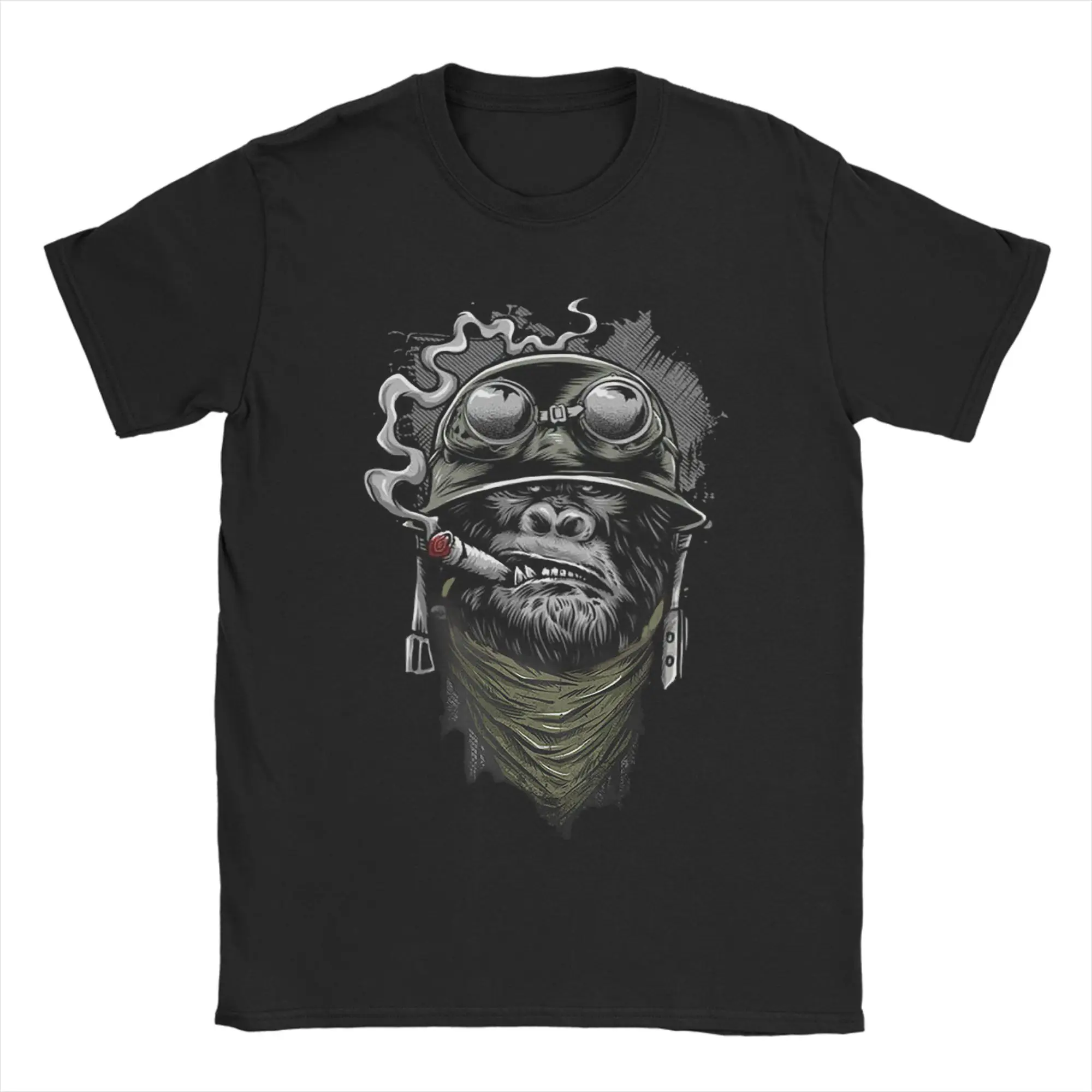 Biker T-Shirt Gorilla Monkey Motorcycle Chopper Bobber Old School T Shirt Men's Cotton Tops Printed  Round Neck Short Sleeve