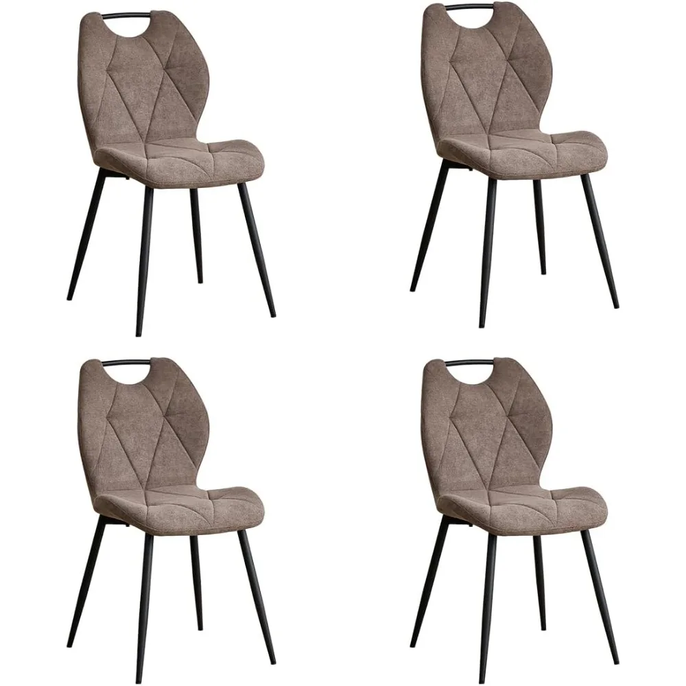 Pack 6 Sillas Tapizadas Con Respaldo Tela Y Patas Metal, Para Comedor Cocina Sala, Marrón