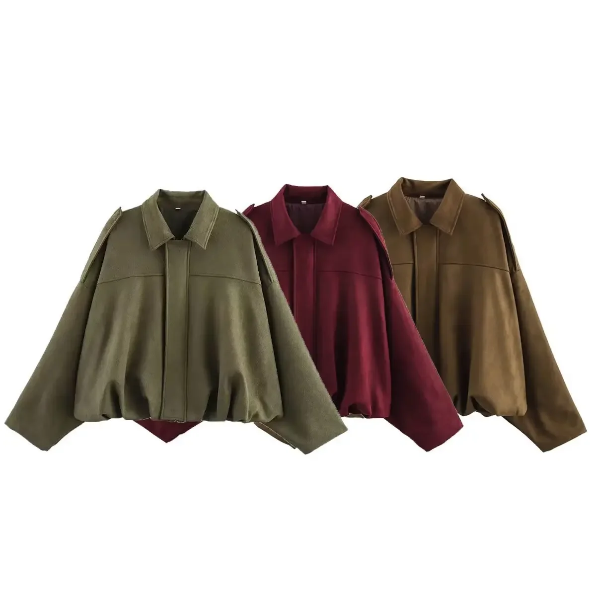 Giacca da donna in finta pelle scamosciata vestibilità ampia Primavera 2025 Capispalla Colletto alla coreana Design pilota Patchwork Splicing Manica lunga Moda