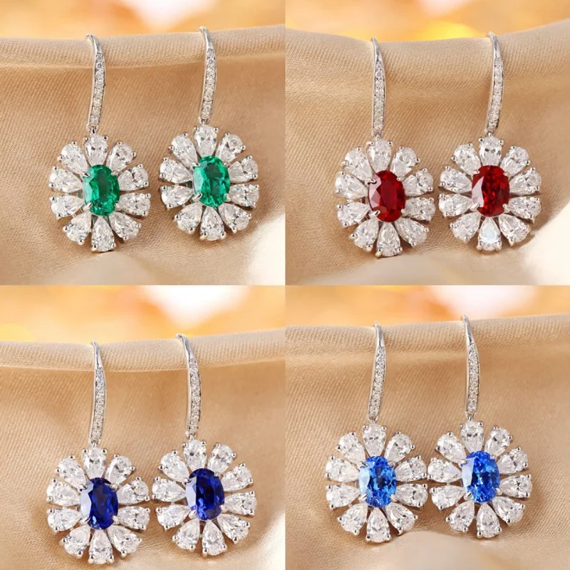 

Ruihe New Fashion 925 Silver Lab Grown Gemstones Emerald Ruby Sapphire Cobalt Spinel Jewelry for Women Daily Gift Custom Earring