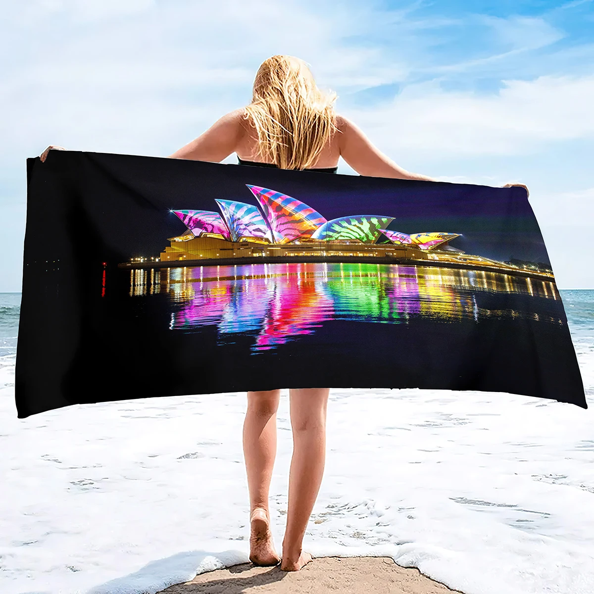 Building Night View Microfiber Beach Towel Mat Quick Dry Absorbent Bath Towels Blanket Tapestry for Travel Swim Yoga Women Men