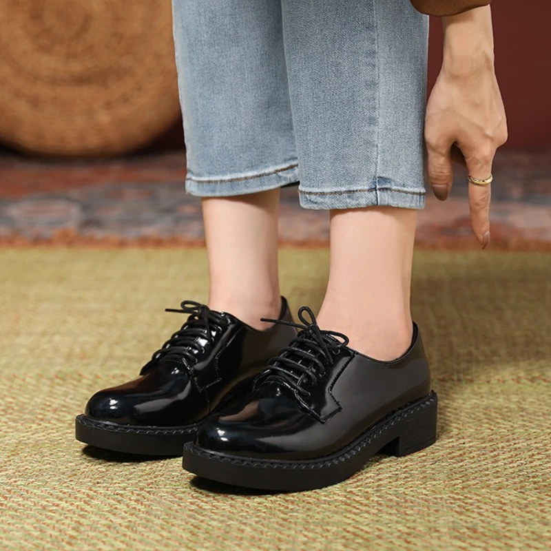 أحذية أكسفورد نسائية فاخرة، أحذية رسمية كلاسيكية من الجلد الطبيعي، مكتب مريح برباط #4