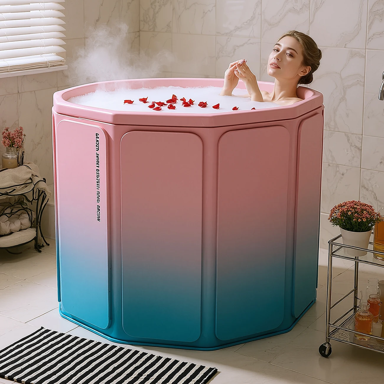 1PC  Portable Adult Foldable Bathtub Freestanding Bath Soaking Tub Family SPA Collapsible Bath Bucket Orange Modern PVC