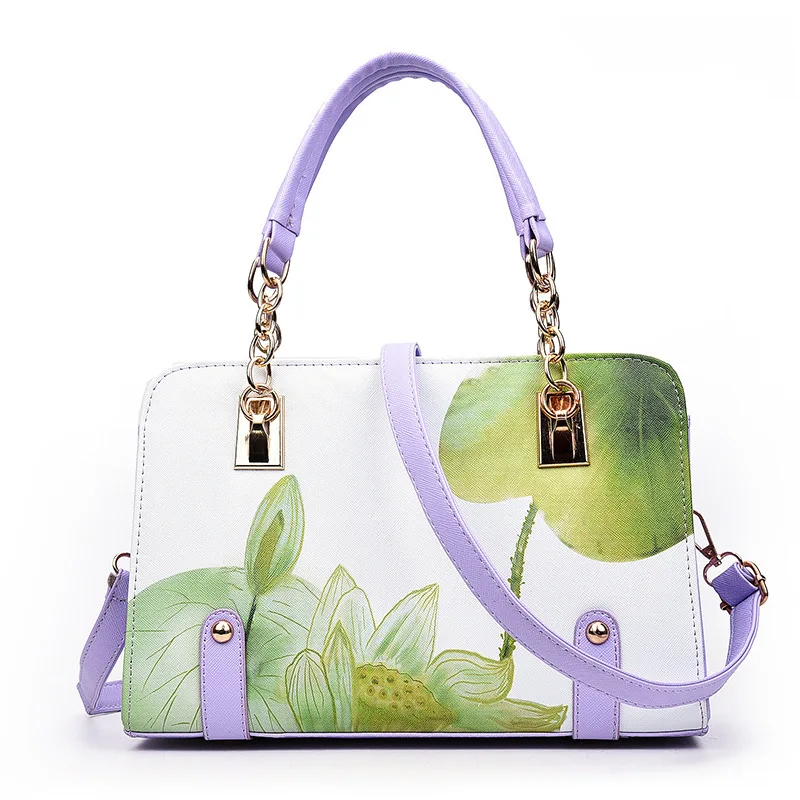 

New Handbags Women Fashion Shoulder Bag Korean Flower Printing PU Leather Tote Bag Elegant Lady Messenger Bag