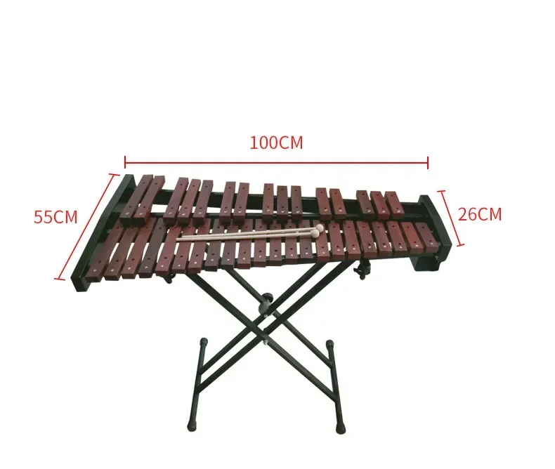 Music orff professional Glockenspiel xylophon wholesale Wooden Bar Xylophone 37 Tone Red wooden xylophone with Stand