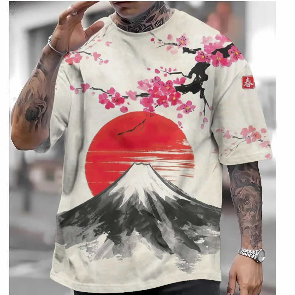 Summer New Beach Street Japanese Ukiyo-e 3D Printed Men\'s T-shirt Harajuku Fashion Crew Neck Hip-hop Men\'s Short Sleeve Tee Tops