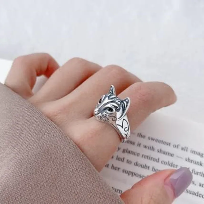 Buyee 925 Sterling Silver Female Ring Finger Cute Fox Open Ring Women Fashion Animal Fine Jewelry Circle Gift