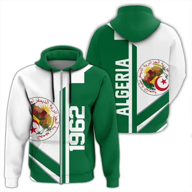 3d Printed African Countries Algeria Flag Zip Up Hoodies Men Women Casual Plus Size Jacket Coat Streetwear Kids Sport Tracksuit