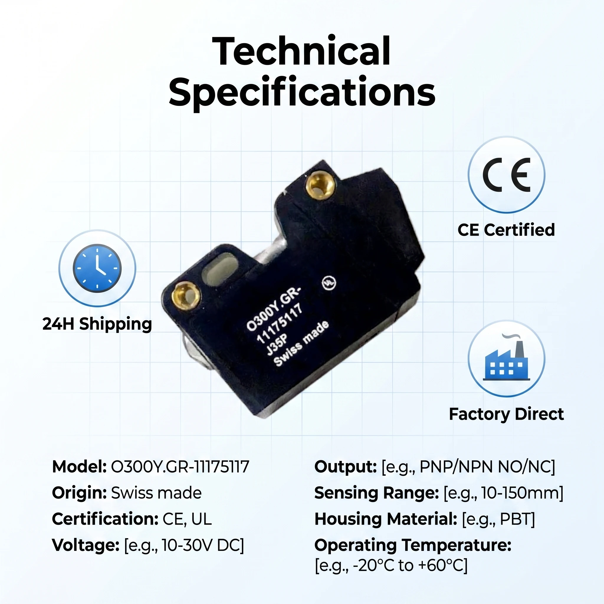 O300Y.GR-11175117 Photoelectric Sensor Precision Diffuse Reflection Optical Switch for Packaging Machinery