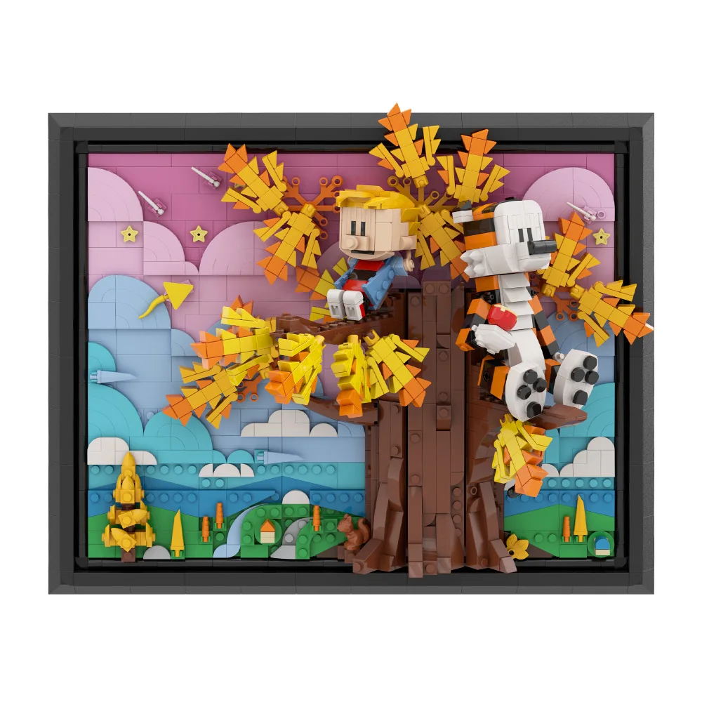 

MOC Calvin and Hobbes Cartoon Adventure Phoframe Building Blocks Anime Animal Tiger Figure Bricks Kids Toy Birthday Gifts Decor