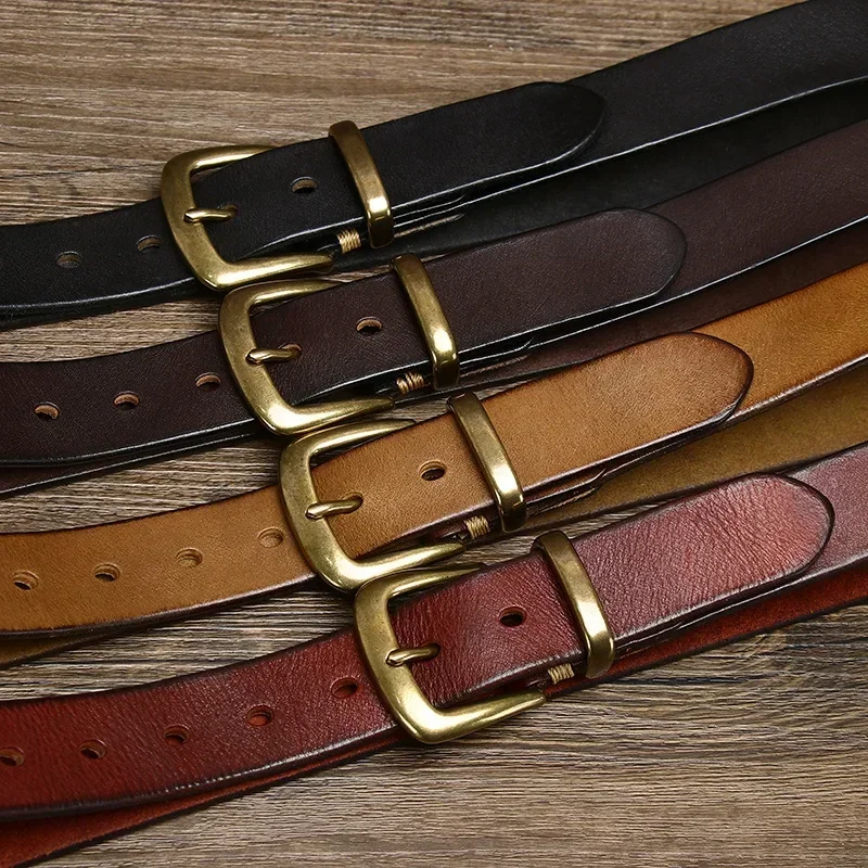 3.3CM Thick Pure Cowhide Copper Buckle Genuine Leather Casual Jeans Belt Men High Quality Retro Luxury Brand Male Strap Cintos