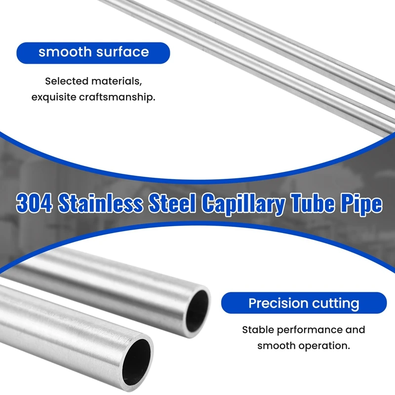 LICE-2Pcs 304 สแตนเลสสตีลท่อ OD 10 มม.X 8 มม.ความยาว ID 500 มม.