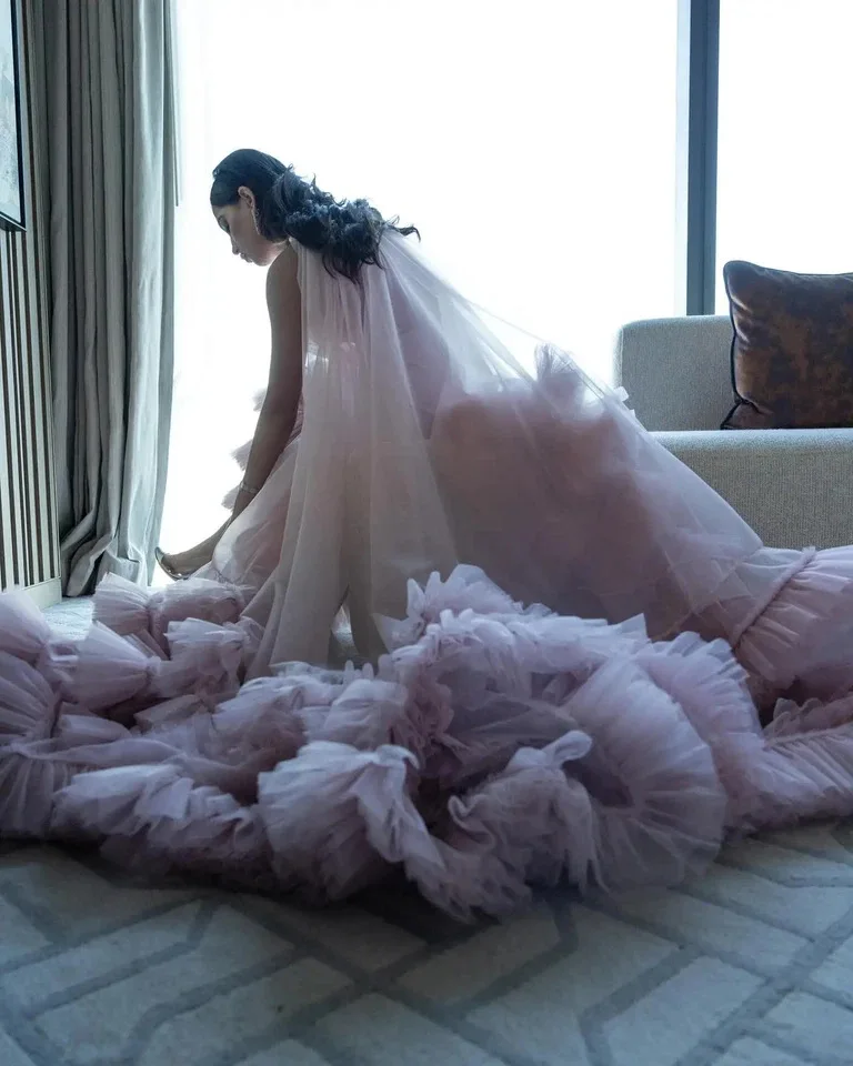 مخصص الكشكشة الزفاف الرؤوس تول أكمام عباءة الزفاف السترات الفضفاضة تجاهلت النساء الملحقات معطف شالات المناسبات الخاصة #5