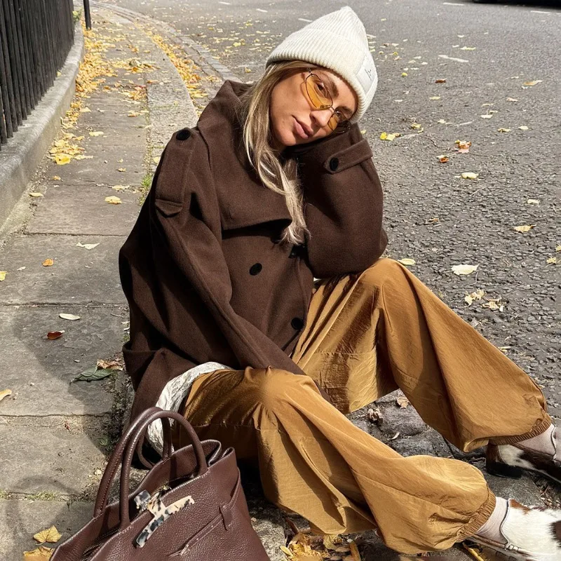 Talenza الخريف الشتاء سترة نسائية موضة خمر جديد مربوط المرقعة معطف غير رسمي عالية الشارع ركاب شيك الإناث ملابس خارجية #5